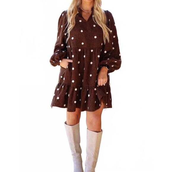 NEW ANNIEWEAR penny polka dot mini dress in brown - Picture 2 of 4